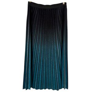 Spanner Velvet Pleated Skirt LargeTeal Black Ombre Elastic Waist Midi Long